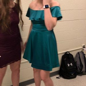 Green off the shoulder formal dress